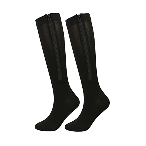 Hovershoes Kompressionsstrümpfe mit Reißverschluss für Männer Frauen, Flight Socken Beinstützstrumpf Geschlossene Zehe für Krampfaderödem