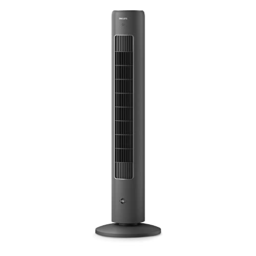 Philips Oszillierender Turmventilator 5000 Serie, 105 cm, Fernbedienung, Timer, 3 Geschwindigkeiten, 3 Modi, 40W, leistungsstarker leiser Luftstrom, geeignet als Aroma-Diffuser, grau (CX5535/11)