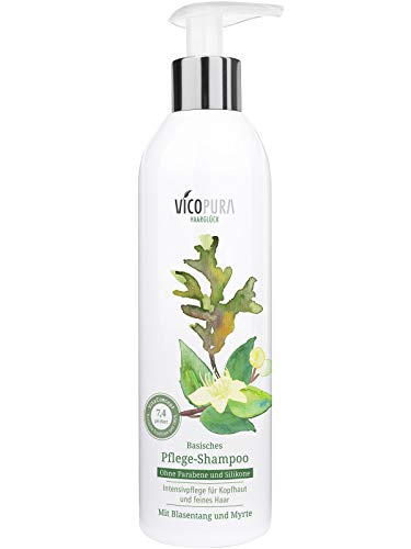 VICOPURA Pflege-Shampoo, basisches silikonfreies Haarshampoo, Volumenshampoo mit Teebaumöl, bei Kopfhautjucken, für feines normales bis fettiges Haar, 250ml