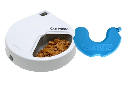 Kerbl Cat Mate Futterautomat C300 (für Hunde + Katzen, 3 Futter-Fächer für je 330 g Tierfutter, mit Kühlakku für frisches Futter, Napf + Deckel spülmaschinenfest, ohne Batterie) 80897