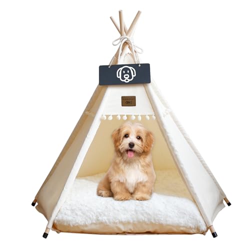 Vinnypet Tipi Zelt fur Katzen und Hunde Haustierzelte Häuser mit Plüschkissen Luxery Hundezelt Katzenzelt Abnehmbar und Waschbar Katzenhaus Haustierhäuser 50x50x60cm