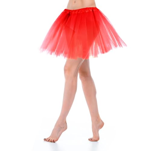 Tütü Rock Damen Ballett Tutu Rot Tüllrock Mädchen Vintage 80er 90er Jahre Party Tüll Blasen Tutu Erwachsene 3 Lagiges Stretch Ballett Röcke für Frauen Mädchen Abschlussball Partykleid