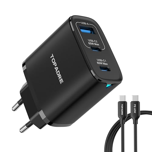 USB C Ladegerät 65W 3-Port USB-C Netzteil PPS Schnellladegerät PD Charger kompatibel mit MacBook Pro/Air, für iPad Pro/Air, für iPhone 16/16 Pro Max/15, Galaxy S24 Ultra, Pixel, Steam (Schwarz)