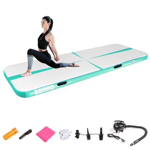 CCLIFE Air Tracking Matte Airtrack 3m Turnmatte Aufblasbar klappbar mit Elektrischer Luftpumpe Yogamatte Tumbling Matten Trainingsmatte 10cm Höhe Grün