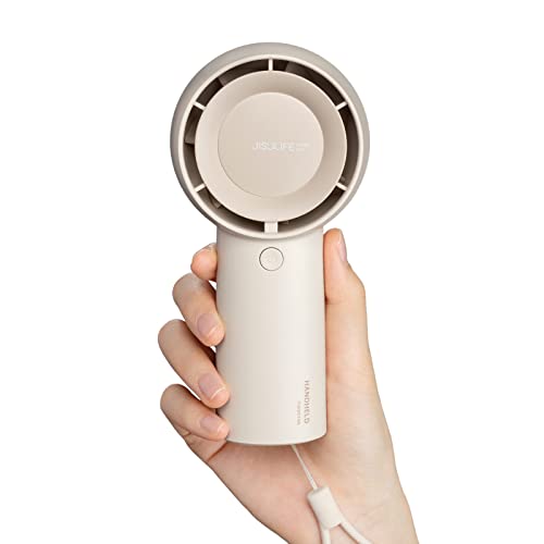 JISULIFE Handheld Turbo Fan, Mini Portable Hand Fan, 4000mAh USB Rechargeable Personal Fan, 20Hr Max Battery Operated Small Pocket Fan with 5 Speeds for Travel/Outdoor/Home/Office - Brown