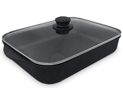 Lieblingspfanne Bratreine flacher Bräter Induktions Auflaufform eckig mit Glasdeckel Aluminium Guss Antihaft Beschichtung ALLE Herdarten, 32 x 25cm Höhe 7cm - Gesund Kochen mit Lieblingspfanne