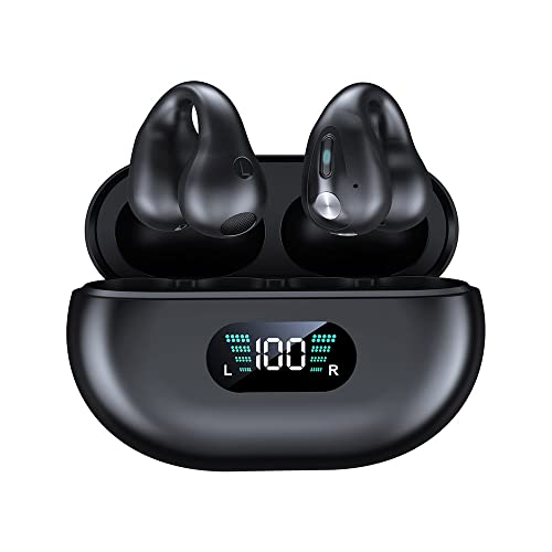 SLuB Knochenschall Kopfhörer, Open Ear Kopfhörer Bluetooth, Ohrclip-Sportkopfhörer, Bluetooth 5.4, HiFi-Stereoklang, Eingebautes Mikrofon, Geeignet für Laufen, Fitness, Outdoor (Schwarz)