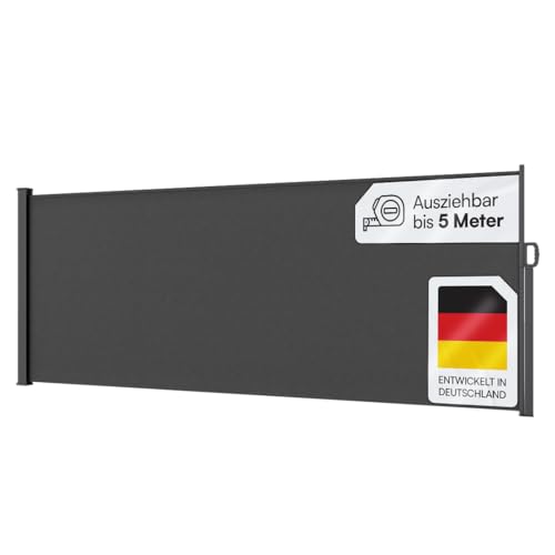 STEELSØN Seitenmarkise Zirella 180x500 cm ausziehbar, Sichtschutz für Balkon und Garten, Senkrechtmarkise außen Blickdicht mit Wandhalterung aus Aluminium, anthrazit