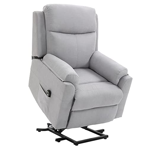 HOMCOM elektrischer Aufstehsessel Sessel mit Aufstehhilfe für Senior Relaxsessel TV Sessel mit schlaffunktion und aufstehhilfe Fernsehsessel Liegefunktion Leinen-Touch Grau 83 x 89 x 102 cm