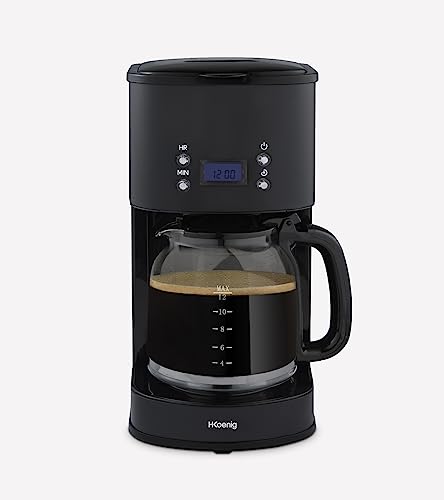 H.Koenig MG32 programmierbare Kaffeemaschine, 1,5L, Edelstahlgehäuse, 1000W, abnehmbarer Filterhalter, Glaskaraffe mit Skala