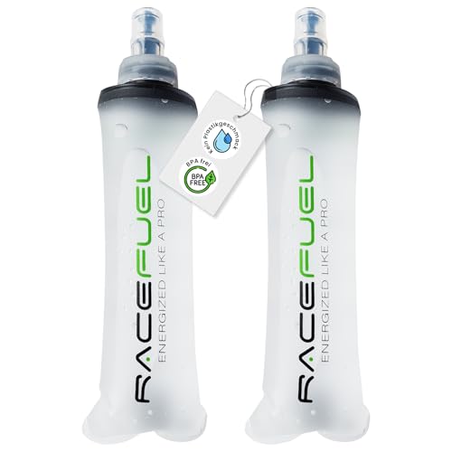 RACEPACE RaceFuel faltbare 250ml Trinkflasche Gelflasche, Soft Flask BPA-frei, mit RaceFuel Energy Gel Rezept QR-Code, perfekt zum Laufen, Marathon, Triathlon und Radfahren (2 Stück, 250ml)