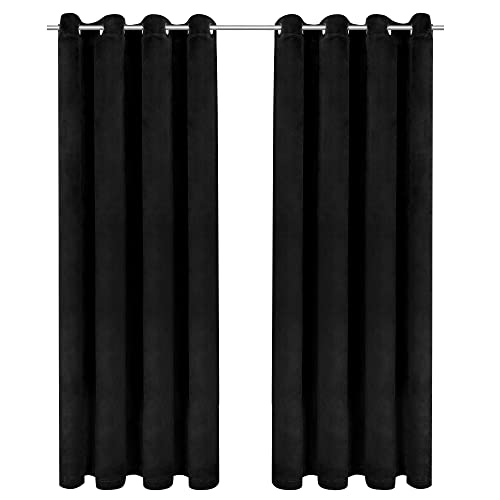 WELTRXE Verdunklungsvorhänge Blickdicht Vorhänge mit Ösen,Schallschutz Thermovorhang 2er Set für Schlafzimmer Wohnzimmer,H 160 x B 137cm,Schwarz