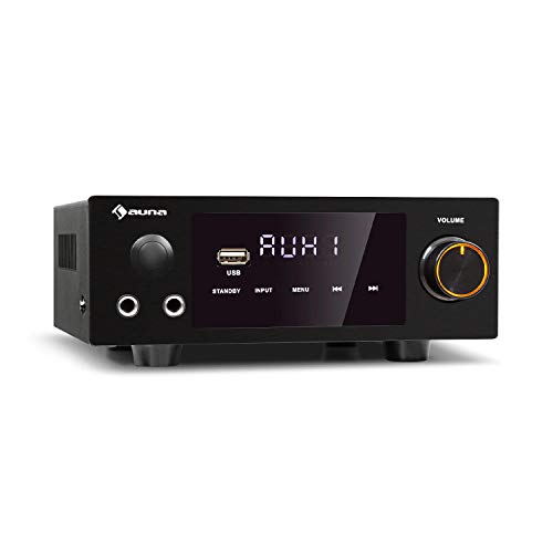 auna AMP-2 DG Stereo-HiFi-Verstärker - 2 x 50 Watt RMS, Bluetooth, 2 x Digital-In: optisch & coaxial, USB, AUX- und DVD-Eingang, Regelbar: Bässe, Höhen, Balance, Echo, LED-Display, schwarz