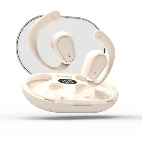 MAS CARNEY Open Ear Kopfhörer Kabellos Bluetooth mit Verstellbarem Ohrhaken M6, 20-Stunden Spielzeit, 300mAh Batterie, LED anzeigen und Transparente Ladebox, Warmgelb