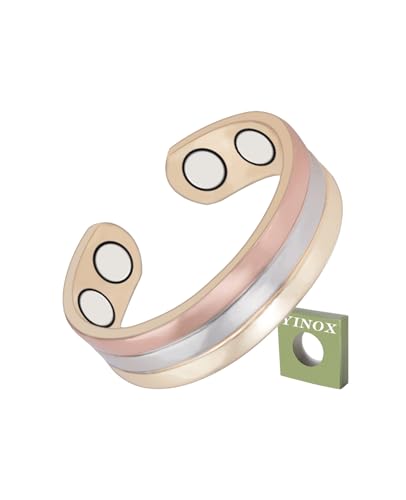 YINOX CPR-0950S-S) Tri Tone Magnetischer Kupferring für Arthritis mit Gesundheits-Heilmagneten hinzugefügt Manschette Damen Herren