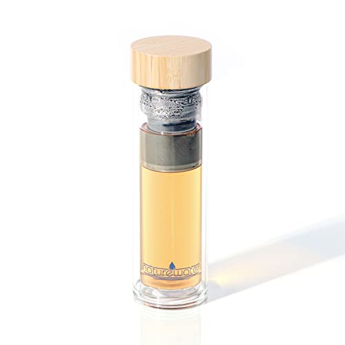 Naturewater Doppelwandige Teeflasche mit Sieb 400ml Trinkflasche to go aus Glas mit Edelstahl Filter