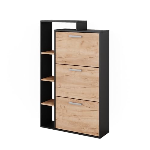 Vicco Schuhkommode Orlando, Goldkraft Eiche, 80 x 128.3 cm mit 3 Fächern