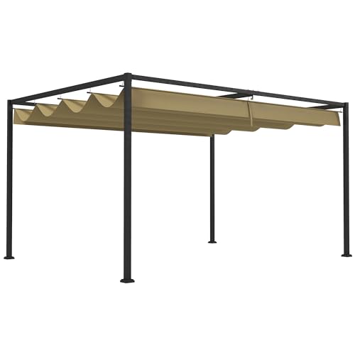Outsunny Pergola 4x3m Garten Pavillon, Terrassendachung aus Stahl, Gartenpavillon mit verstellbares Dach, Freistehend, Sonnenschutz für Terrasse und Garten, Khaki