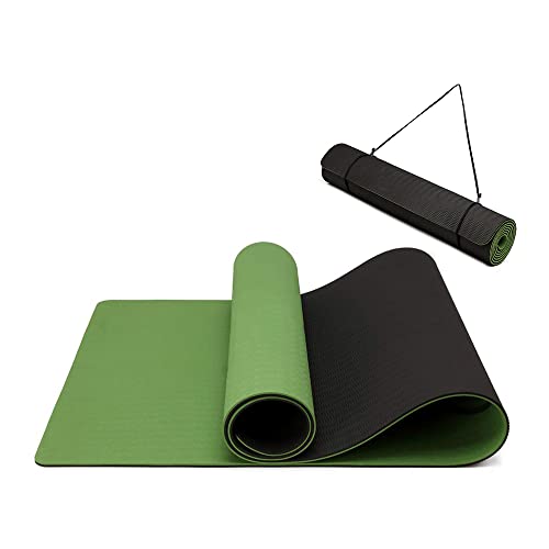 Yogamatte rutschfest und umweltfreundliche TPE Sportmatte mit Tragegurt Gymnastikmatte für Pilates Workout Fitnessmatte 183 x 61 x 0.6 cm (Grün-Schwarz)