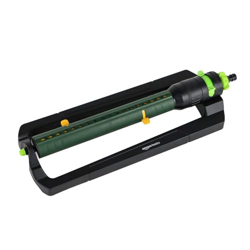 Amazon Basics Oszillierender Wassersprinkler mit 2-Wege-Einstellung und 3/4-Zoll-Werkzeugadapter (19 mm), Schwarz, 49,7 x 17 x 8cm