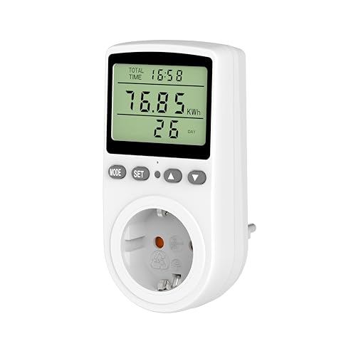 Awootsv Stromzähler für Steckdose Strommessgerät Energiekostenmessgerät mit LCD Bildschirm Balkonkraftwerk mit 11 Überwachungsmodi Stromverbrauchsmesser mit Überlastsicherung