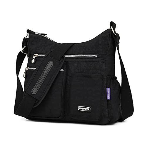 NOTAG Umhängetasche Damen, Leichte Mehrfach-Taschen Schultertasche Damen Wasserdicht Nylon Handtasche Umhängetasche (Schwarz)