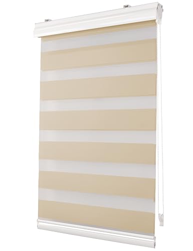 Deco4Me Premium Klemmfix Doppelrollo mit Kassette (Creme, 140 x 150 cm) - lichtdurchlässig & Blickdicht - Duo Vario Rollo für Fenster ohne Bohren (Stoffbreite 136 cm)