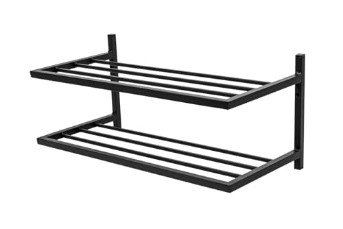 FRAMADO - Schuhregal Metall - Schuhregal Hängend - 70 x 33 x 31 cm - mit 2 Ablagen, Wandmontage - Schuh Organizer für Flur, Garderobe - Schuhablage Scarpe Schwarz
