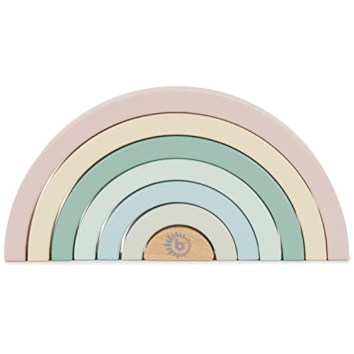 Bieco Motorikspielzeug Baby Regenbogen aus Holz | Regenbogen Bausteine Holz in Pastel Farben | Holz Regenbogen Puzzle | Bogen Steckspiel Holz | Bunter Regenbogen Holz | Motorikspielzeug ab 1 Jahr