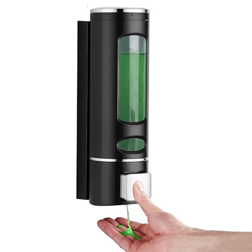 GKSCXEXE Seifenspender Wandbefestigung, 400ml Duschgel Spender Wandmontage Ohne Bohren, Einzelkammer Shampoo- und Conditioner-Spender für Bad Soap Dispenser Schwarz Spülmittelspender für Küche