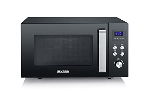 SEVERIN 2-in-1 Mikrowelle mit Grill, Grillen auf 2 Ebenen, flacher Glasboden statt Drehteller, XXL-Nutzfläche, leichte Reinigung, 9 Automatikprogramme, Mikrowellengerät, 25L, Schwarz, MW 7763