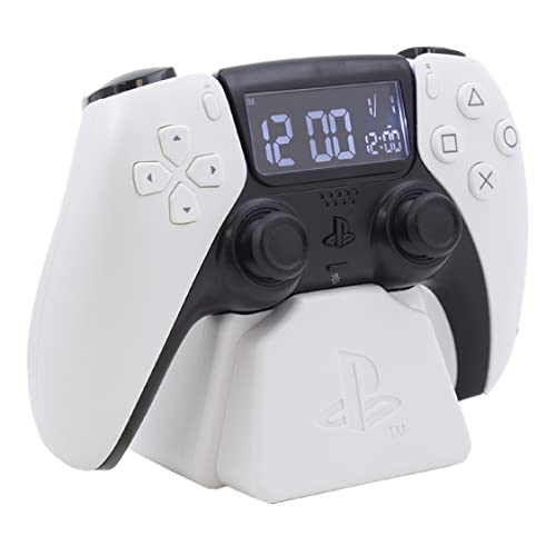 PlayStation PS5 Controller Wecker - Offiziell lizenziertes Sony-Merchandise, digitales weißes Uhrwerk mit Datum, Geschenkaccessoire für Gamer, Schlafzimmerdeko, White