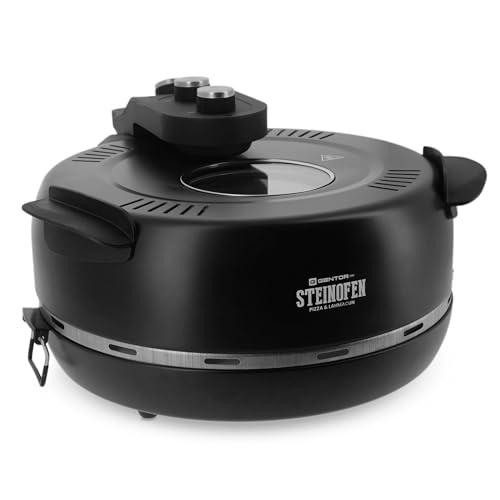 Pizzaofen elektrisch mit Pizzastein & Sichtfenster – 1600 Watt, bis 400 °C – Pizza Maker Ofen für Zuhause & Outdoor – Mini Backofen mit Ober- und Unterhitze – Pizzamaker Elektro mit Zubehör