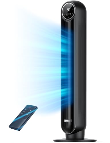 Dreo 28dB Leiser Turmventilator, 7,6m/s Geschwindigkeit 4 Geschwindigstufen 4 Modi 8 Std. Timer 90° oszillierende Ventilator mit Kühlung Fernbedienung für Schlafzimmer, Nomad One, Schwarz
