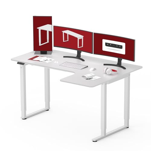 SANODESK Höhenverstellbarer Schreibtisch (160x110 cm) - L-förmiger Schreibtisch höhenverstellbar mit Dual Motor, Memory-Steuerung (Weiß)