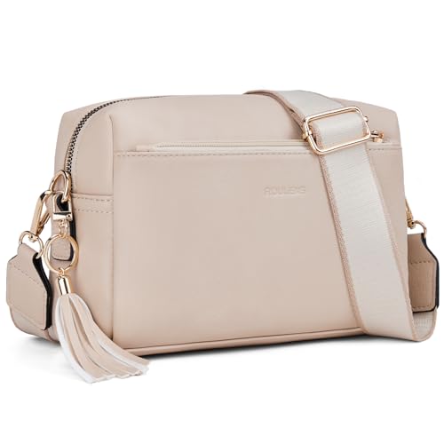 Roulens Kleine Umhängetasche für Damen mit 3 Fächern mit Reißverschluss, Umhängetasche für Damen aus PU-Leder, Handtasche, Damen, Schulterriemen mit breitem verstellbarem und abnehmbarem Gurt,