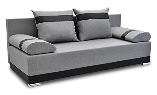 Bonni24, Schlafsofa Orlean, Sofa mit Bettkasten und Schlaffunktionn, Klappsofa, Schlafcouch, Bettsofa 87 x 195 x 80 cm, Couch vom Hersteller, Couchgarnitur, Sofagarnitur (Grau)