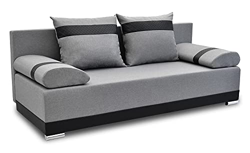 Bonni Schlafsofa Orlean, Sofa mit Bettkasten und Schlaffunktionn, Klappsofa, Schlafcouch, Bettsofa 87 x 195 x 80 cm, Couch vom Hersteller, Couchgarnitur, Sofagarnitur (Grau)