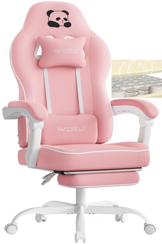 WOLTU Gaming Stuhl mit Taschenfederkissen, Gaming Sessel 150 kg Belastbarkeit, ergonomischer Drehstuhl, Gamer Stuhl mit Kopfkissen, Lendenkissen, Fußstütze, Netzstoff, Rosa, GS16rs