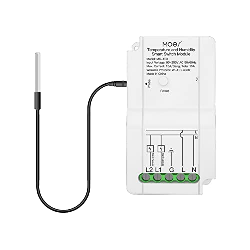 MOES WiFi Smart DIY Switch Modul mit wasserdichtem Temperatursensor, Dual Output Controller, Smart Life App Wireless Remote Control, funktioniert mit Alexa Google Home