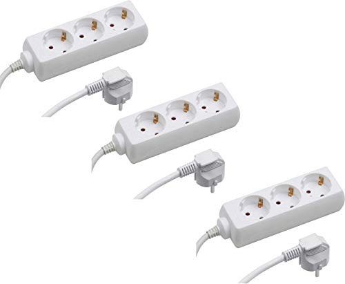 Meister Steckdosenleiste 3-fach - 3er Set - 3 m Kabel - weiß - IP20 Innenbereich / Steckerleiste / Mehrfachsteckdose / Tischsteckdose / Tido 3-Fach / 7430800