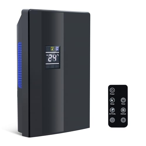CITYBEE Luftentfeuchter Elektrisch 1400ml Entfeuchter - Leiser Dehumidifier für Wohnung Schlafzimmer & Keller - Raumentfeuchter mit Timer & Stimmungsbeleuchtung (Schwarz-1)