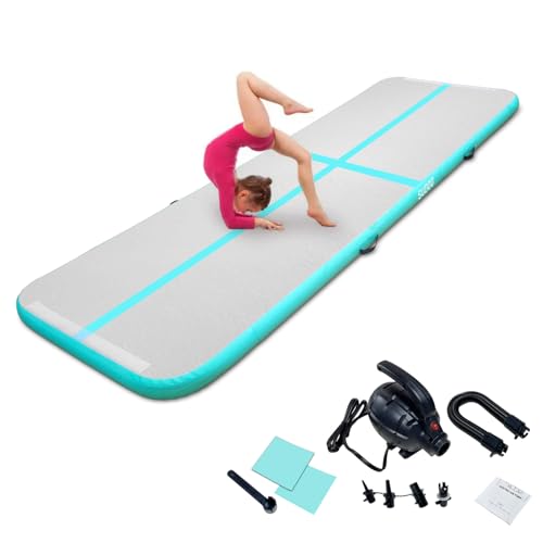 Aufblasbare Air Matte Tumble Track, 3m 4m Tumbling Matte Turnmatte, 10cm hoch rutschfeste Gymnastikmatte für Zuhause, Outdoor, Fitness, Yoga, Training, Cheerleading, Wassersport(Grün,300x100x10cm)