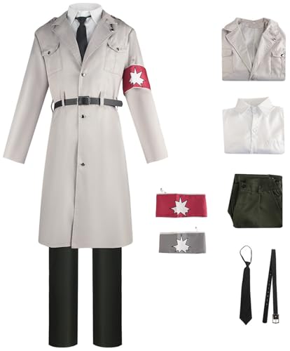 Windskids Attack on Titan Kostüm Erwachsene Cosplay Anime AOT Season 4 Marley Military Uniform Jacke Top Hose Krawatte Gürtel Armbinde Set 7 Stück für Halloween Karneval Party Maskerade Verkleidung