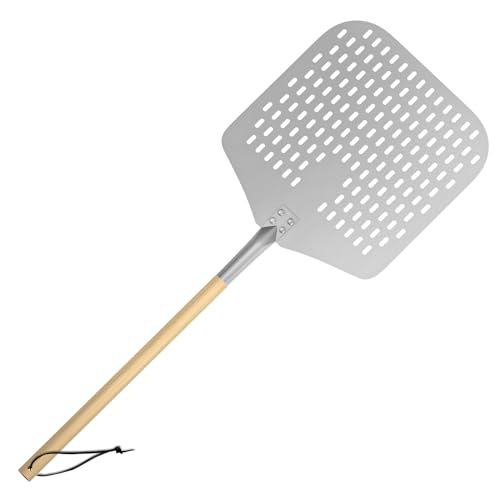 G.a HOMEFAVOR Perforierter Pizzaschieber 12 Zoll Pizzaschaufel aus Eloxiertes Aluminium, Pizza Schaufel Pizzaheber mit Holzgriff Perfekt für selbstgemachte Pizzen,82cm