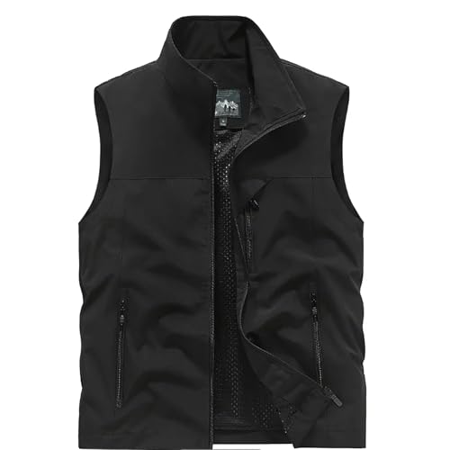 YuDiBYW Herren Leichte Softshell Weste Golfweste Wasserdichte Winddichte Outerwear ärmellose Jacke für Sport Wandern Laufen Arbeit Causal (DE/NL/SE/PL, Alphanumerisch, 5XL, Regular, Regular, Schwarz)