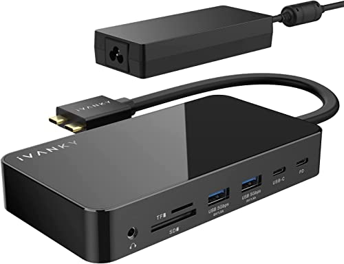 MacBook Pro Docking Station mit 180W-Netzteil, iVANKY 12-in-2 Dual 4K@60Hz USB-C-Dockingstation für MacBook Pro/Air Thunderbolt 3/4 Dock 2HDMI 2.0, 96W PD, 6 USB, 1Gbps Ethernet SD/TF Audio