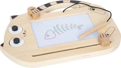 small foot Magnetische Zaubertafel „Katze“ aus Holz, Zeichenboard mit Stift und Stempeln, tragbare Tafel, für Kinder ab 2 Jahren, 12604, Holzfarben