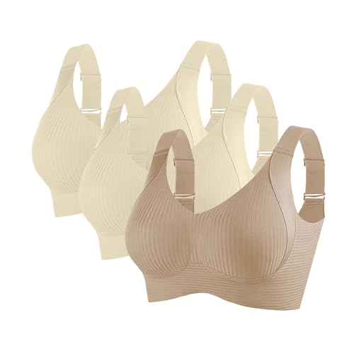 3er Pack Damen Nahtloser BH Ohne Bügel Glatt Komfort Vollschalen Gepolstert Bustier Seamless Lift Anti Falten Effekt BHS Push Up Starker Halt Soft Bra Verstellbar Unterwäsche für Täglichen Gebrauch