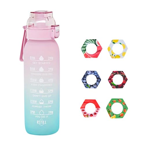 Luft-Wasserflasche,1000ml Sport Air Wasserflasche mit,0 Zucker,6 Geschmack Ideal zum Laufen und im Fitnessstudio (Pink)